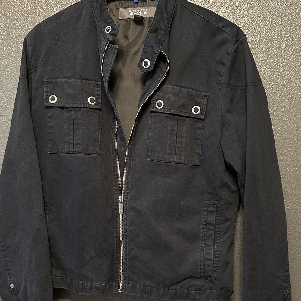 Kenneth Cole Reaction Black Military-Style Zip Jacket